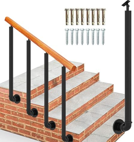 Renmlion Hand Rails for Indoor and Outdoor Steps, Metal Stairs Railings Adjustable Side Mount Handrail Pickets with Kit Black Wrought Iron Posts for Loft Villa Corridor Garden(110cm(43.3in))