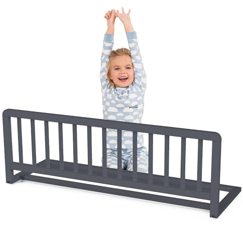 Geuther Bettschutzgitter Holz | Rausfallschutz Bett für Kinder | Bettgitter als Absturzsicherung Bett | Baby Rausfallschutz Elternbett, Rausfallschutz Kinderbett & Baby Bett in 110 cm Länge, Grau