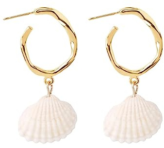 Generisch Ohrringe Damen Sommer Muschel Ohrring Perlen Ohrstecker Strand Ozean Ohrringe Zubehör Ohrringe Schraubverschluss Piercing Mini Creolen Ohrring für Tanzfestival Partyzubehör