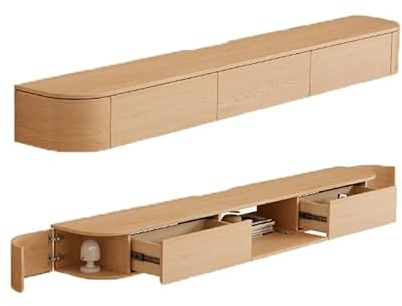 Moderno soporte flotante para TV con luces LED, aparador de 2 cajones y estante de almacenamiento grande de madera, centro de consola de entretenimiento de 160 cm, ideal para televisores de hasta 70