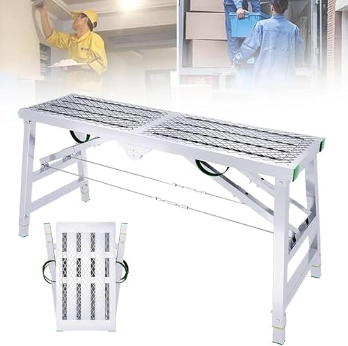 Escalera de andamio Plegable de Acero con Altura Ajustable, Plataforma de Trabajo portátil, Multiusos, con Capacidad de Carga de 800 LB, para Pintar Paneles de Yeso y Taburete.