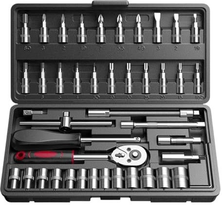 GTOULHH Caisse a Outil Ensemble D'outils De Mécanicien Automobile 46 Pièces Clé À Douille Outil De Réparation Automobile Kit D'outils De Moto Et De Voiture Coffret Outils