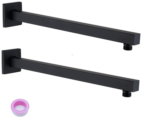 SevenGelok Shower Head Extension Arm 2 Packs Black Shower Arm 16 Inch【SUS304 Stainless Steel】 Matte Black Extender With Flange Replacement Wall Mount Square, SA1-BK-P2
