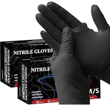 Black Disposable Gloves - Durable and Multipurpose, 50 Pcs Box for Kitchen, Bathroom, Cleaning, Food Handling, Tattooing, Beauty, Hair Dye, Pet Care, Salons, and Home Tools
