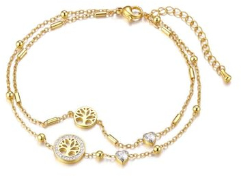Jovivi Gold Ankle Bracelets for Womens,Waterproof Anklets for Women,Tree of Life CZ Heart Anklet Beach Layered Ankle Chains Summer Jewellery for Women