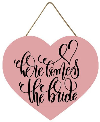 Panneau de mariage amusant pour porteur d'alliances à transporter - Plaques en bois rustique - Décoration de mariage, « Here Comes The Bride », panneau de demoiselle d'honneur, panneau de bienvenue en
