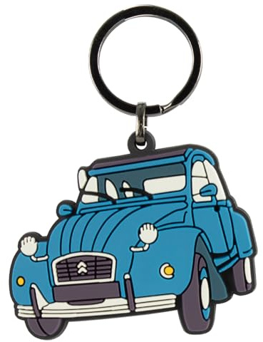 Citroën - Porte-Clés 2CV Bleu - Design Rétro Émblématique - Taille 6x6 cm - Plastique Souple et Durable - Idée Cadeau pour fans de voitures - Produit Officiel de la marque