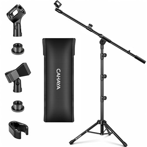 CAHAYA Tripod Boom Sheet Mic Stand - Microphone Stand Metal Foldable Portable with Carrying Bag and Two Microphone Clips for Performance Speech Wedding Singing and Outdoor