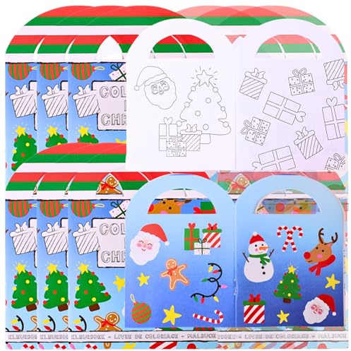 TE-Trend 12 Stück Weihnachten Mini Malblock Christmas Malbuch Kinder Set mit je 15 Sticker als Mitgebsel oder Mitbringsel bestens geeignet.