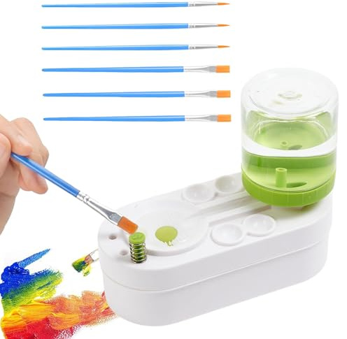 Paint Brush Rinser, Water Cycle Rinser and 6 PCS Brushes, Multifunctional Paint Brush Cleaner for Acrylic and Water Based Paint Cleaning Tools