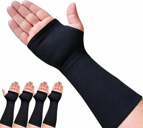 valueify Lot de 4 manchons de thérapie pour les mains, soutien du poignet et de l'avant-bras sous les attelles, bretelles et gants de compression (long moyen)