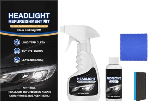 Homonth Headlight Refurbishment Kit, Automotive Headlamp Restoration Fluid Oxidized Kit for Cloudy Headlights Oxidized and Yellowed Car Headlight Cleaner All Vehicles That Restores Clarity (1pcs)