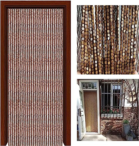 Bamboo Beaded Door Curtains 110 Strands 110x220CM Wooden Fly Screen Room Divider Decorative Panels for Bedroom & Living Room Stylish Home Decor.