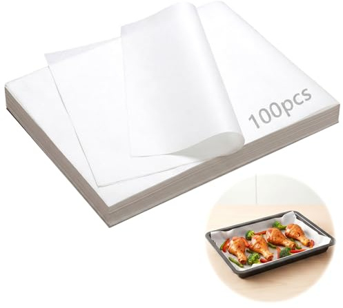 100Pcs Baking Parchment Sheets Greaseproof Paper Sheets Parchment Paper for Baking for Oven Air Fryer Baking Cooking Grilling Steaming Home Commercial 8x12 Inch (White)