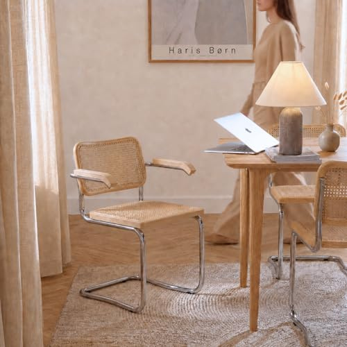Haris Børn® Design Freischwinger Wiener Geflecht mit Armlehne (2er Set) Buche – Handgefertigt in Italien - Freischwinger Stühle in Rattan Stuhl Optik - Rattan Stühle 30 Tage risikofrei testen