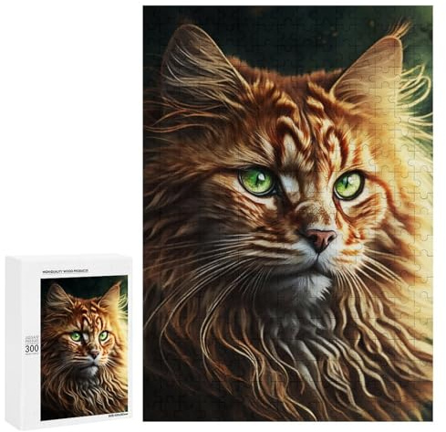 300 PCS Rätsel Für Teenager Forest Cat Portrait Rätsel Für Erwachsene Familienspiele Schwierige Herausforderung Trainieren Sie Ihr Gehirn 300 PCS
