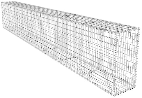 Qnhdfrt Mur de gabion 600 x 50 x 100 cm, panier en pierre comme mur de support pour l'aménagement du jardin, clôture de gabion robuste en acier galvanisé, résistant aux intempéries, avec couvercles