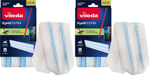 Vileda H2PrO Flat Mop Refill - Microfibre power - Stubborn dirt removal - Easy attachment to frame - Machine washable - Durable mop pad for all hard floors (Pack of 2)