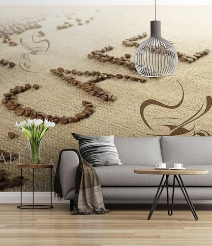 Sunny Decor | Fototapete CAFE | 254 x 184 cm | Tapete, Wand Dekoration, Kaffee, Kaffebohnen, Cappuccino, Espresso, Wohnzimmer, Schlafzimmer -SD306