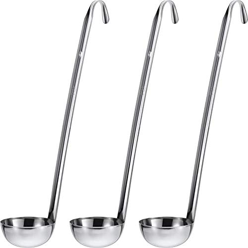 meekoo 3 Pieces Stainless Steel Ladle Soup Handle Ladle with Pouring Rim for Kitchen Cooking Soup Sauce (1 oz)