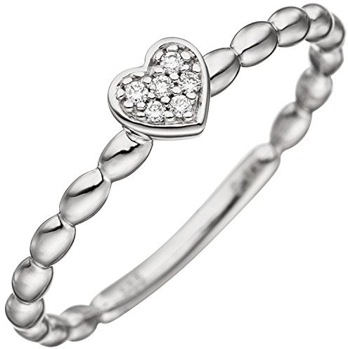 Jobo Damen-Ring aus 14 Karat 585 Weißgold mit 6 Diamanten im Herz-Motiv Größe 56