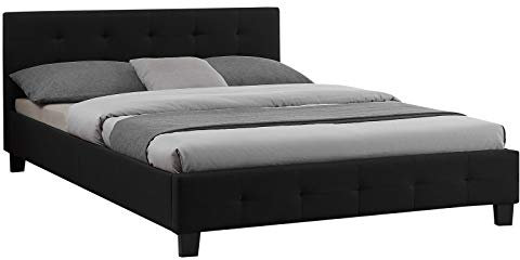 CARO-Möbel Polsterbett Iowa Bettgestell 140 x 200 cm Doppelbett Designbett inklusive Lattenrost Textilbezug in schwarz