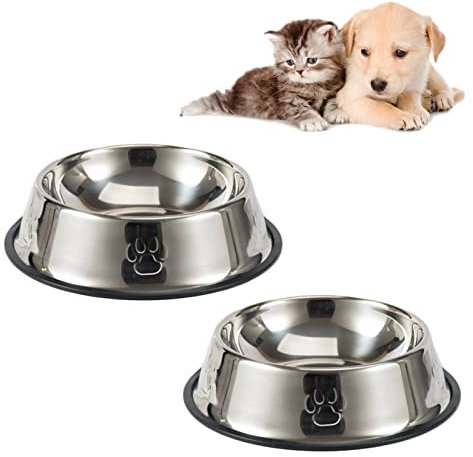 Fressnapf Hunde,Edelstahl Hundenapf,2 Stück Futternapf für Hunde, Hundenapf Metall Kleine 350 ml mit Rutschfesten Gummi Haustier Trinknapf Hundenäpfe,Welpennapf,Futternapf und Wassernapf