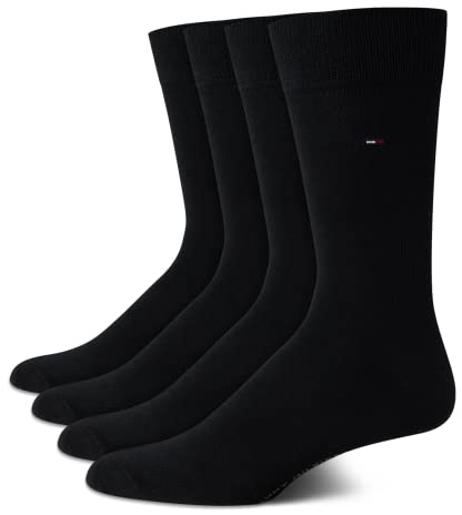 Tommy Hilfiger Mens Dress Socks - 4 Pack Classic Cotton Blend Crew Socks for Men, Lightweight Comfort with Reinforced Heel, Size 7-12, Black Solid