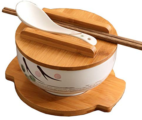 Cuencos y tazones Tazón De Cerámica Con Tapa Tazón De Ramen Al Estilo Japonés Tazón De Restaurante Chino Tazón De Sopa Tazón De Arroz Grande Con Cuchara, Palillos ( Color : Blanco , Size : B )