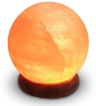 100% Authentic Natural Himalayan Salt Crystal Sphere USB Lamp - Hand Carved - Wooden Base - USB Electric Cable Provided - Approx 500g - Zen'Light Orange