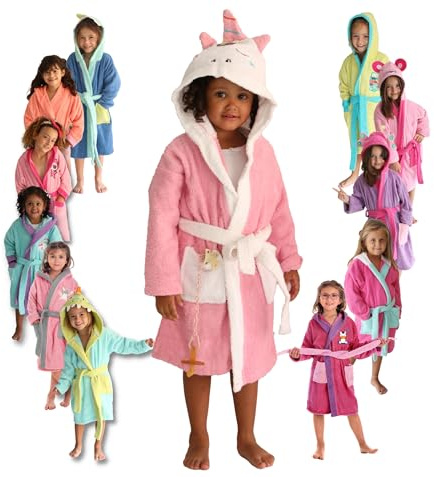 LEBENGOOD - Flickornas bomullsbadrock - Mjuk huvad frotté med broderi, 100% OEKO-TEX® bomull, 2 fickor & bälte (6-8 År, Sleeppy)