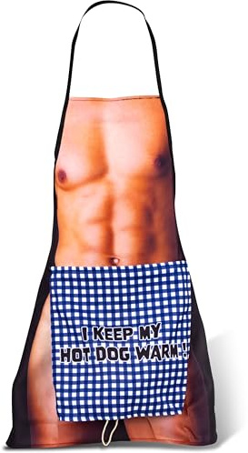 VIKING GEAR Grillschürze mit Waschbrettbauch und Penis - Backschürze Kochschürze Chefkoch Glied aus Plüsch Geschenkidee für Männer die I Keep My Hotdog WARM Schürze den Grillmeister in der Küche
