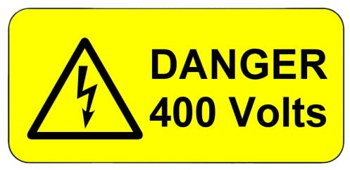 oub4 Danger 400 Volts Warning Labels (100 Labels), Yellow,Black (415VF)
