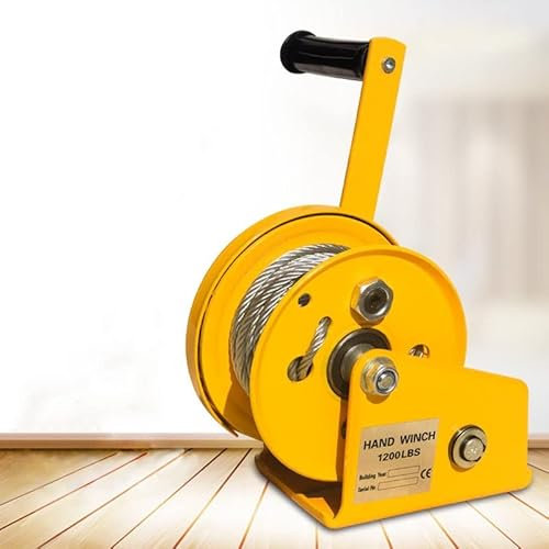 Verricello Manuale Paranco Professionale, Argano a Mano con Cavo Fune Metallica, Recupero Fune Verricello da Barca da Traino per Rimorchi Camion Ancoraggio Imbarcazioni Auto(Color:1200 lbs,Size:30m)