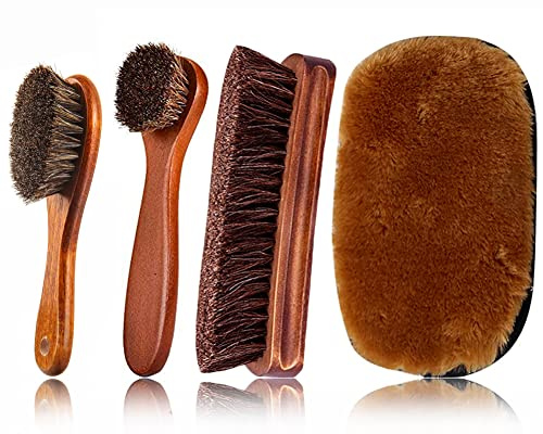 KY-Tech Shoe Polish Brush Set - Horsehair Boot Brush with Plush Polishing Glove
