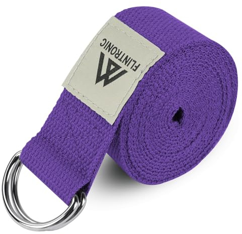 Flintronic Sangle de Yoga, 1.85m Ceinture de Yoga Réglable, 100% Coton Sangle Yoga Strap, Ceinture Yoga avec Fermeture en Métal Boucle en D,pour Yoga Pilates Gym Danse,Les Yogis Débutants et Confirmés