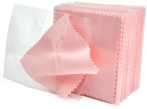 60PCS Jewelry Cleaning Cloth, Professional Polishing Cloth Individually Wrapped, Pink Silver Polishing Cloth for Jewelry Sterling Silver Gold Platinum Watch Coins and More (3.15 x 3.15)