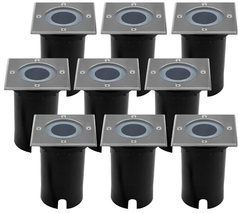 Ledvion - 9X LED Einbauleuchten Quadrat, IP67, GU10, 1m Kabel, Außenbeleuchtung, Terrassenbeleuchtung