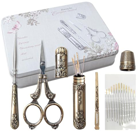 Fulenyi Vintage Schere zum Basteln,6-teilige professionelle Stoffschere Kleine Vintage-Schere | Wiederverwendbares europäisches antikes Vintage-Nähset, Nähwerkzeug-Set aus Edelstahl zum Sticken