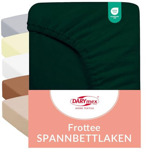 Darymex Frottee Spannbettlaken 90x200 cm, Baumwolle, 20 cm, Flaschengrün | Elastisches Spannbetttuch mit Gummizug, Frottee Bettlaken, Öko-Tex 100, für Schlafzimmer und Gästezimmer