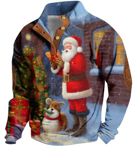 Pullover Für Herren V-Ausschnitt Mit Knopfleiste Sweatshirt Jacke Winter Pulli Drucken Tops Herren T Shirt Casual Hoodies Herren Lässige Sweaters Bequemes Hemdjacke Thermo Oberteil(3-Brown,S)