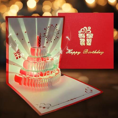 Geburtstagskarte mit musik for frau Lustige Mit Druckknopfsteuerung 3D Geburtstagstorte Happy Birthday card pop up karte geburtstag für Kinder Männer Freundin