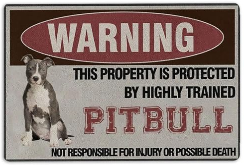 Pitbull - Felpudo para puerta con texto en inglés This Property is Protected by a Highly Trained Pitbull Welcome - Felpudo antideslizante divertido para baño, cocina, porche delantero, alfombras de