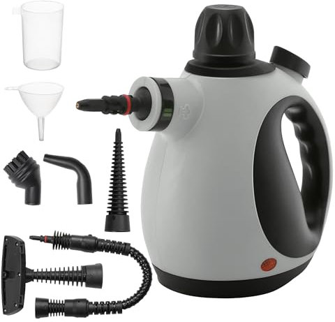 HOMCOM Handheld Steam Cleaner for Chemical Free Cleaning, Portable Multi-purpose Steamer with 9 Pieces Accessory for Kitchen, Bathroom, Window, Car Seat, Carpet, Sofa, 1050W, 350ML Tank, Grey