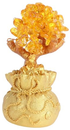 PRETYZOOM Geldbaum Deko aus Kunstharz mit Citrin Gold Tischfigur