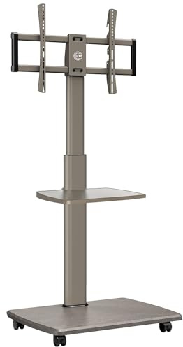 FITUEYES TV Ständer Rollbar, TV Standfuß mit 2 Ablagen für 32-70 Zoll Fernseher bis 40 kg, Höhenverstellbar & Schwenkbar, Max. VESA. 600 * 400 mm, Geeignet für Mietwohnungen Büros, Morandi-Grau | TV-Halterung mit Rollen, max. VESA, 600 x 400 mm, Plattendrehung, höhenverstellbar, Kabelmanagement, mit Ablage
