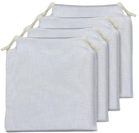TIENDA EURASIA - Cojines para Sillas de Cocina o Jardín | Pack 4 Cojines | Colores Pastel | 40 x 40 x 4 cm | Funda de Tela Lavable con Cremallera | Relleno de Espuma | 2 Cintas de Sujeción (Gris)