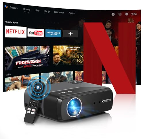 4K Decode Home Theater Projector HDMI 2.1, ARC, Google TV OS, Portable Smart Bedroom Movie Gaming Projector 4K HDR, with WiFi 6, Bluetooth, Dolby Audio, Voice Control, Apps, Auto Focus, ZOOM, 1400ANSI