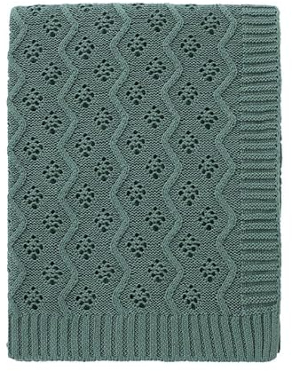LAWKUL Cellular Blanket Baby 100% Cotton Knitted Soft Knit Crochet Blankets for Newborn Boy Girls Toddler 100x80cm Green