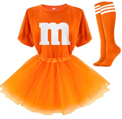 FONYFA Letter M Halloween Costumes Tutu Skirts, Women Team Group T-Shirt, Chocolates Candy Costume for Halloween Christmas Party Costume